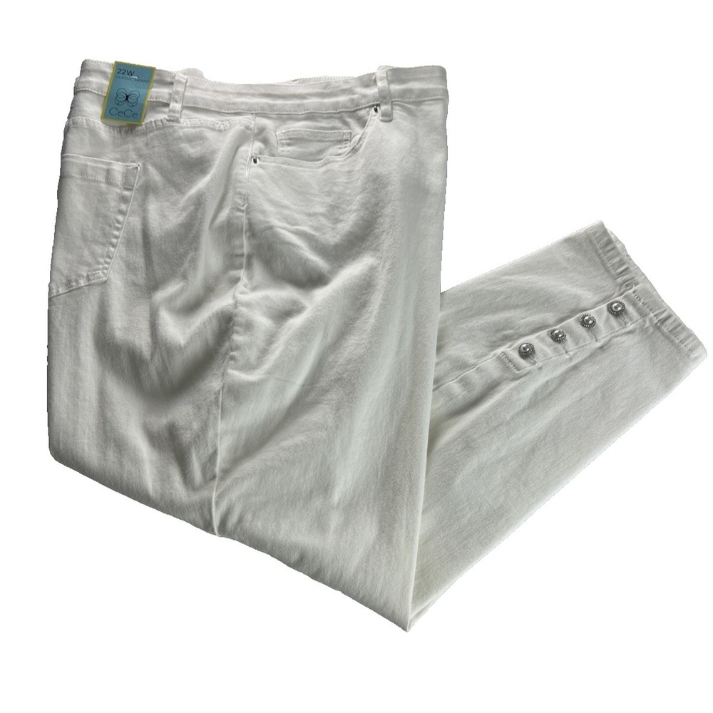 Cece Womens Plus Size‎ 22W Jeans Pearl Buttons Ankle 5 Pocket Ultra White B43